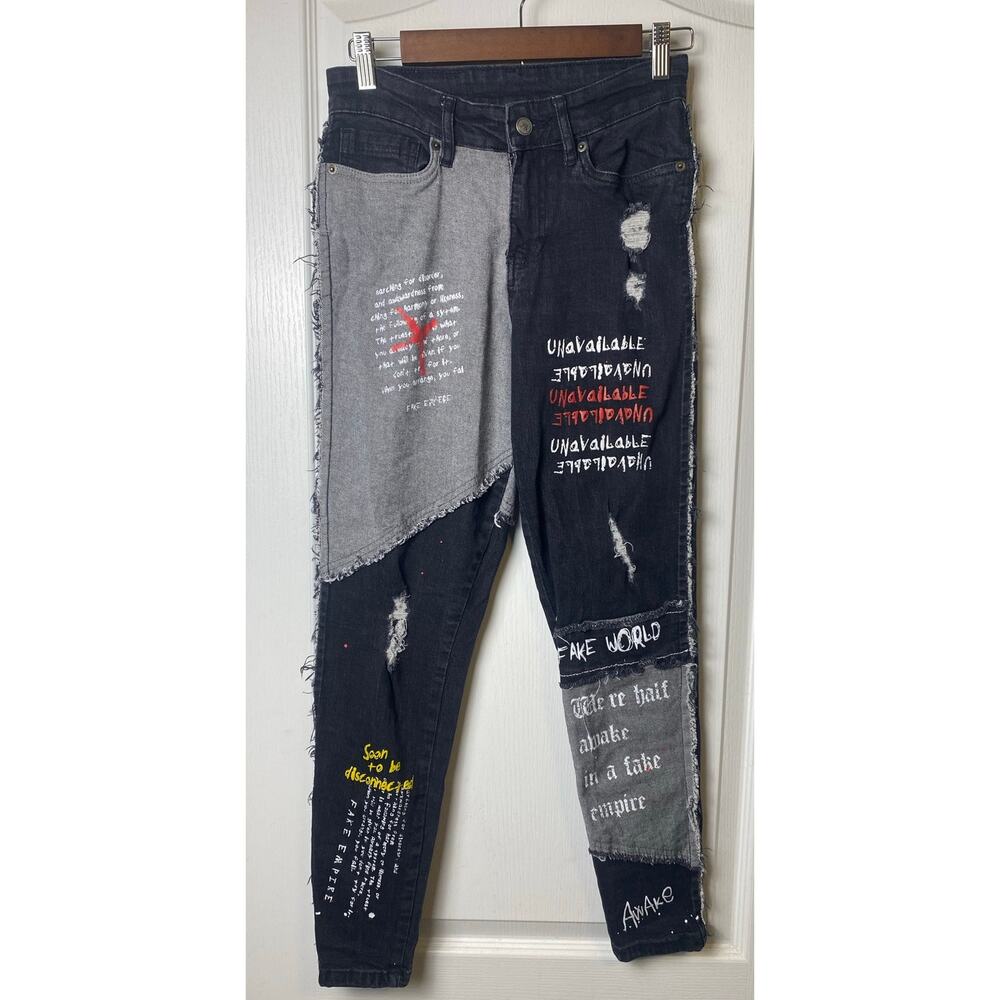 JK Attire Half Awake Graffiti Print High Waist Skinny Jeans Women's Size 10